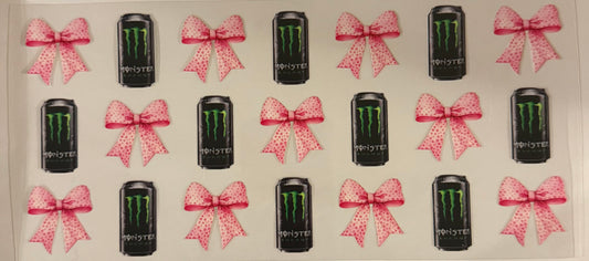 uvdtf  transfer wrap green monster with pink bows