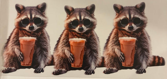uvdtf  transfer wrap raccoons animal drinks coffee