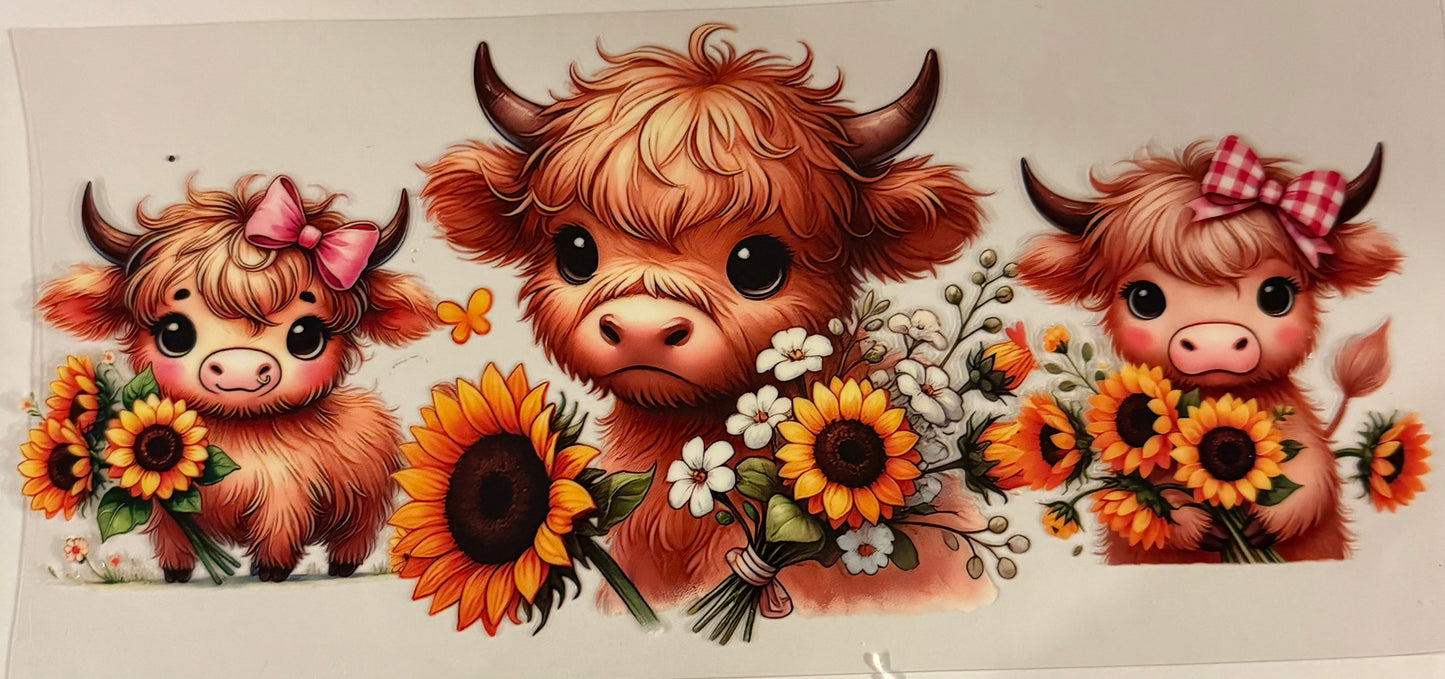 uvdtf  transfer wrap cute highland cows with sunflowers