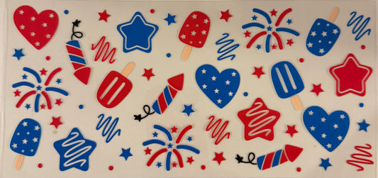 uvdtf  transfer wrap Americana fireworks hearts popsicle