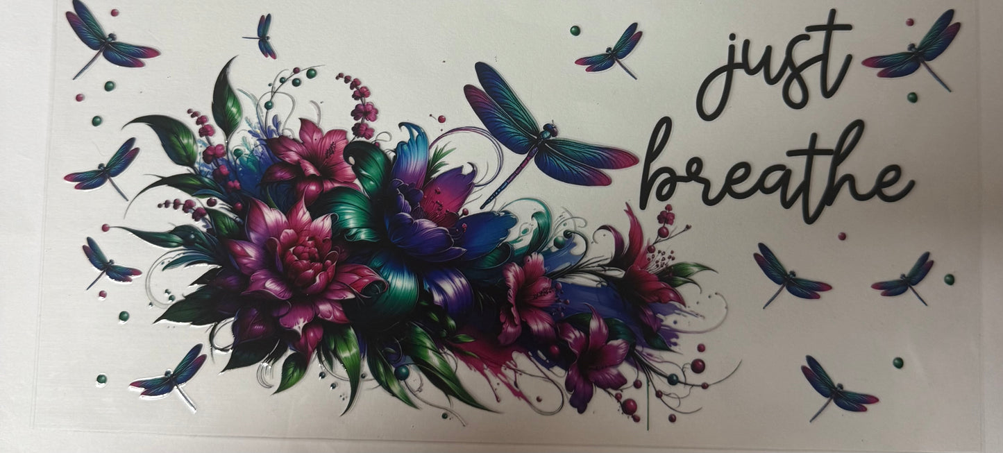uvdtf  transfer wrap just breathe floral dragonfly