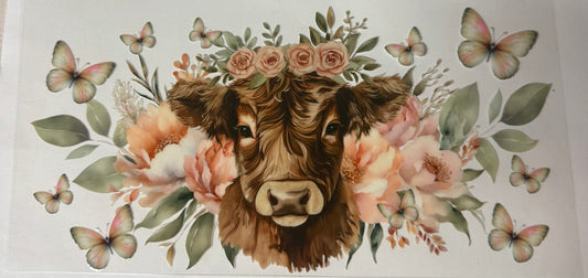 uvdtf  transfer wrap highland cow peach and green floral