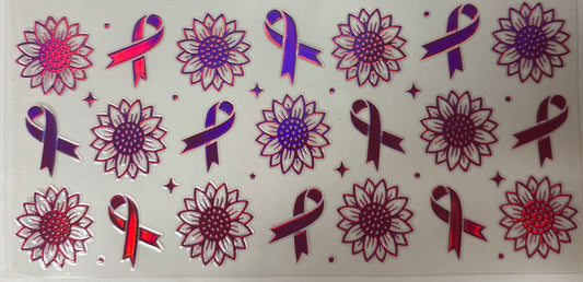 uvdtf  transfer wrap holo breast cancer link ribbons with sunflowers