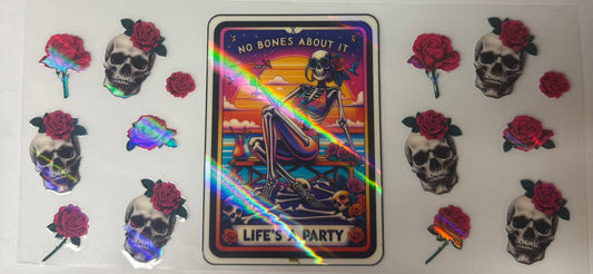 uvdtf  transfer wrap holo skull life’s a party with roses