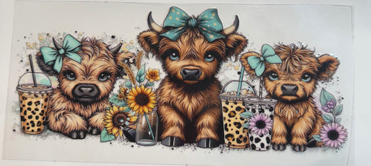 uvdtf  transfer wrap highland cows with coffee cups and floral