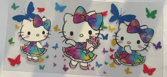 Cup wraps dtf tie dye hello kitty with butterfly’s