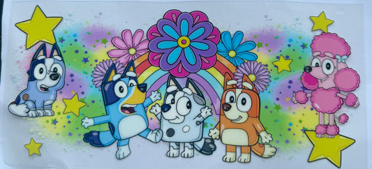 Cup wraps uvdtf bluey and friends with rainbows and stars