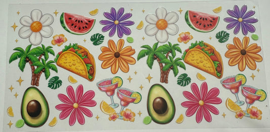Cup wraps uvdtf tropical summer floral tacos watermelon Pom  tress drinks