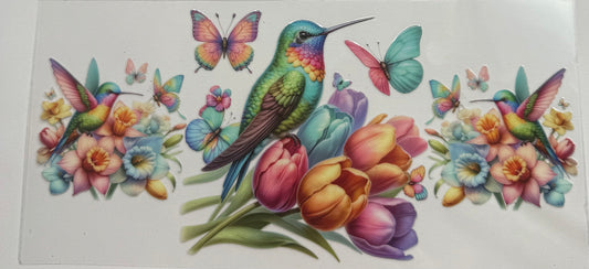 Cup wraps uvdtf pastel hummingbird with floral and butterfly s