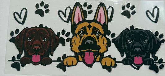 Cup wraps uvdtf dogs labs and German Shepard with paws and hearts