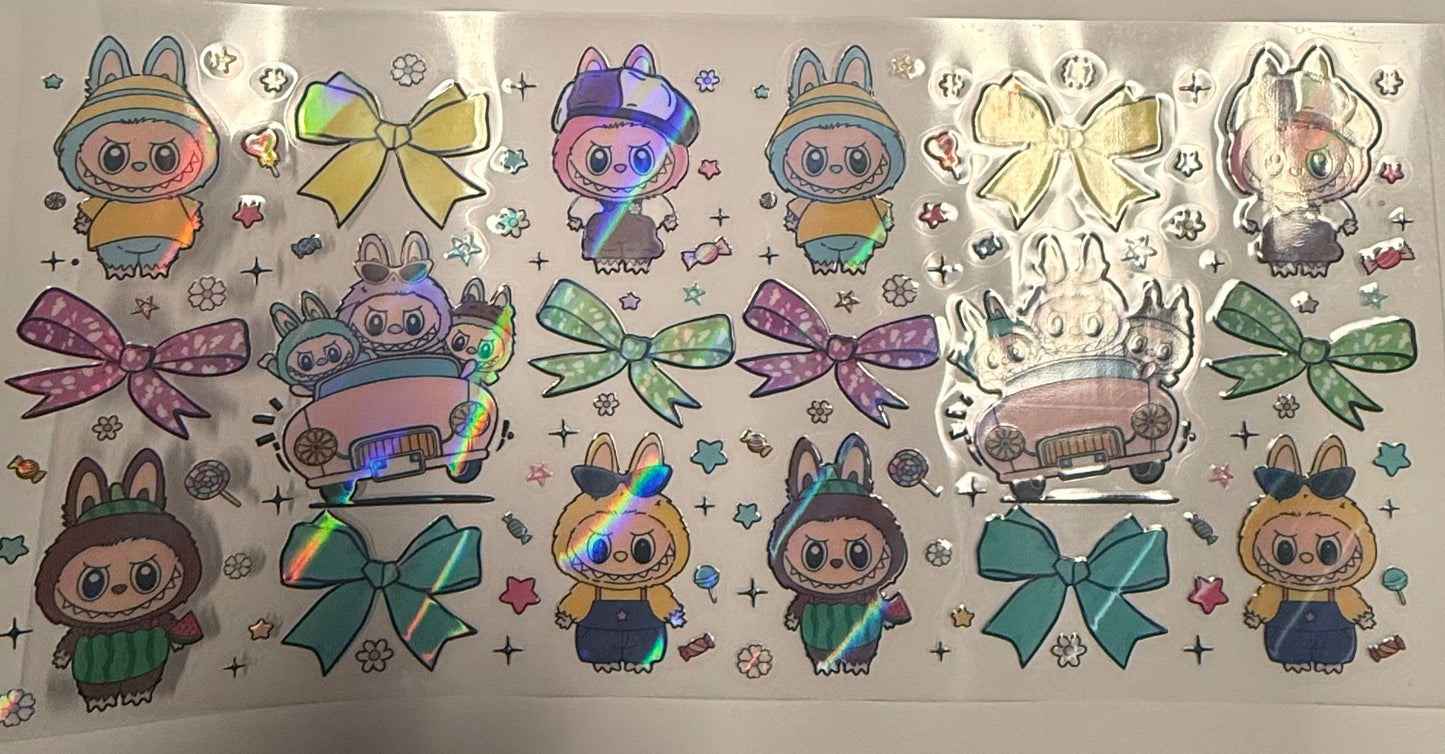 Cup wraps uvdtf Holo labubu with car and bows
