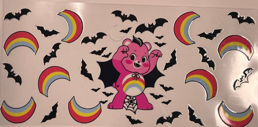 Cup wraps uvdtf pink Carebears Halloween with bats and rainbows