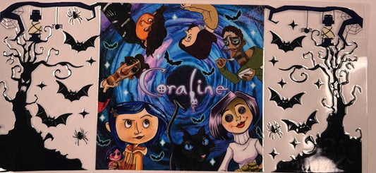 Cup wraps uvdtf Coraline with blue swirl background
