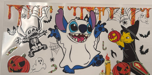 Cup wraps uvdtf Halloween stitch as ghost and with orange drip