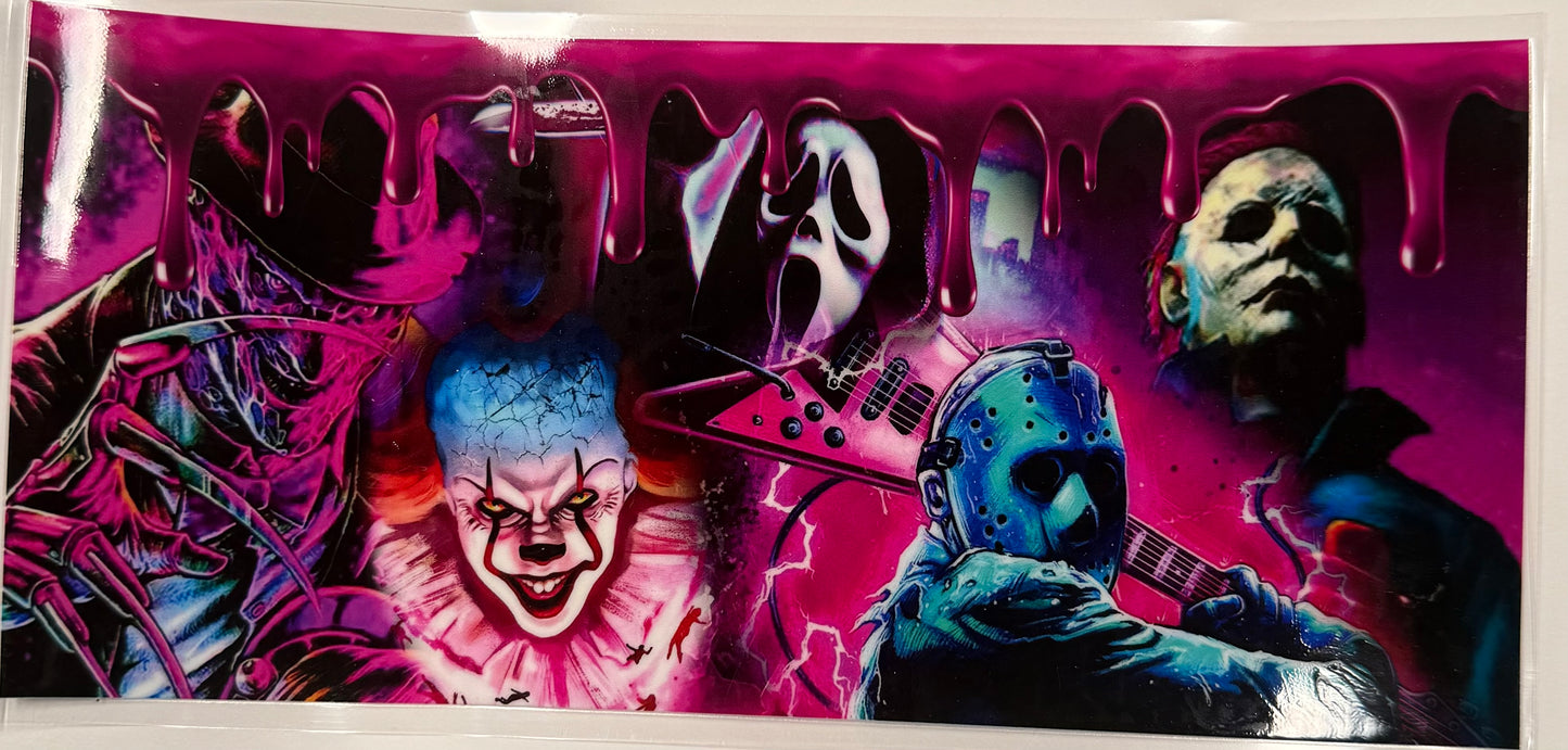 Cup wraps uvdtf Halloween scary guys with pink drip