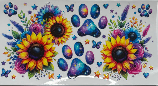 Cup wraps uvdtf galaxy paw print with sunflowers