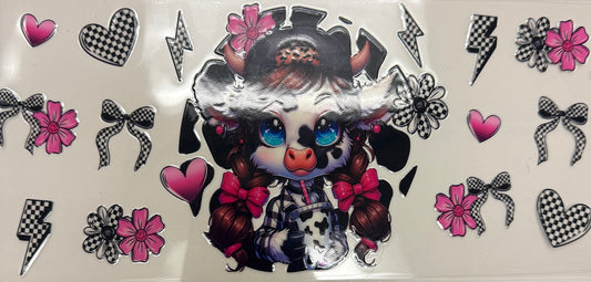Cup wraps uvdtf highland cow with hat bows hearts