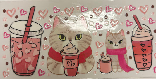 Cup wraps uvdtf cats with drinks and hearts