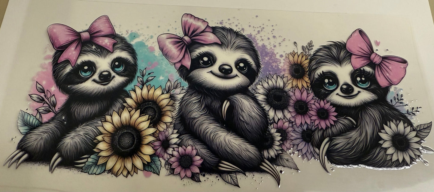Cup wraps uvdtf sloth with sunflowers