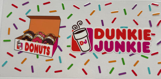 Cup wraps uvdtf Dunkin’ Donuts with box of donuts and sprinkles