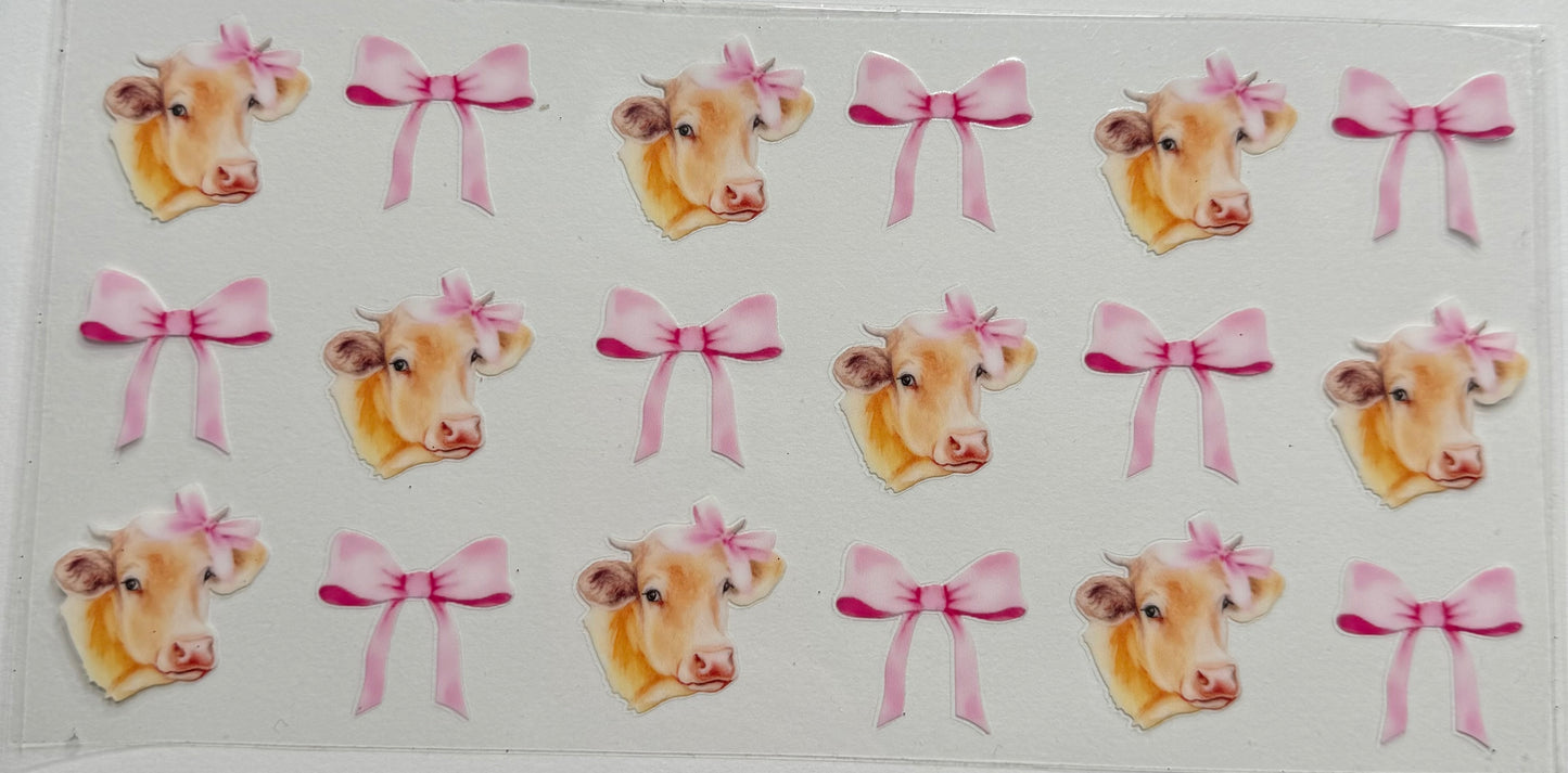 Cup wraps uvdtf cow head with pink bows