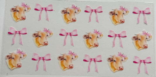 Cup wraps uvdtf cow head with pink bows