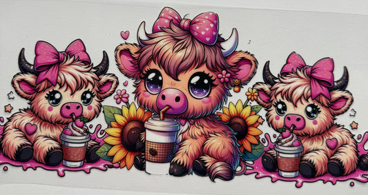 Cup wraps uvdtf highland cow with drinks floral