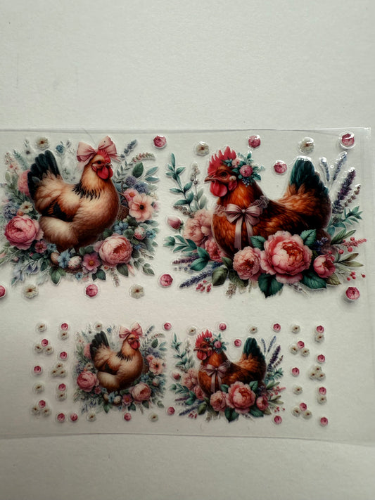 Uvdtf wraps Mini Stanley chickens with floral