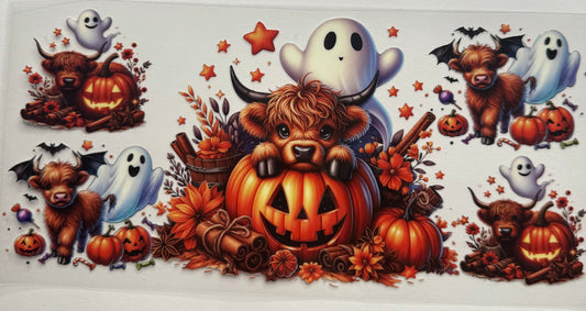 Cup wraps uvdtf Halloween highland cow ghost pumpkin