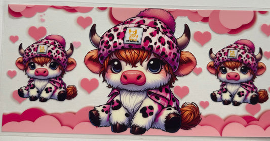 Cup wraps uvdtf pink highland cow with Carhartt hat
