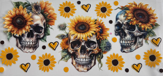 Cup wraps uvdtf skulls with sunflowers