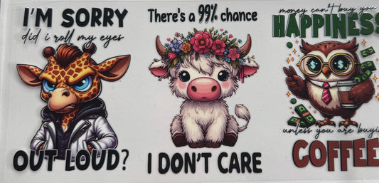 Cup wraps uvdtf multi animal attitude, coffee