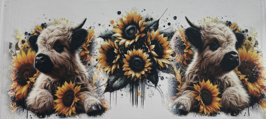 Cup wraps uvdtf sunflower highland cow