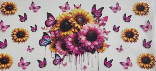uvdtf  transfer wrap Sunflower yellow pink butterfly