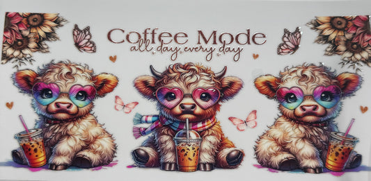 uvdtf  transfer wrap Highland cow coffee mode