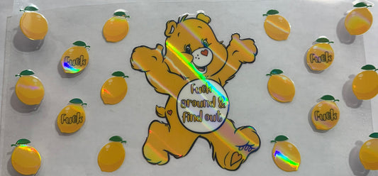 uvdtf  transfer wrap Holo yellow swear bears (fuck around and find out)
