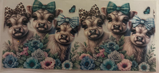 Cup wraps uvdtf blue highland cows with bows