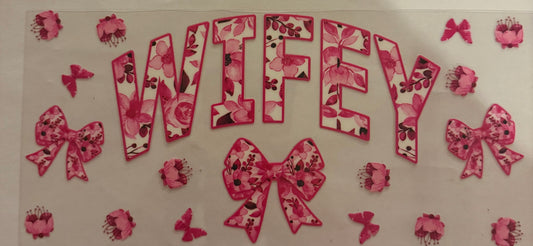 Cup wraps uvdtf pink floral wifey with bow