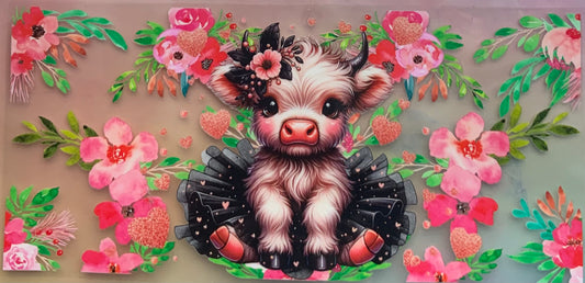 uvdtf  transfer wrap highland cow tutu pink and black floral