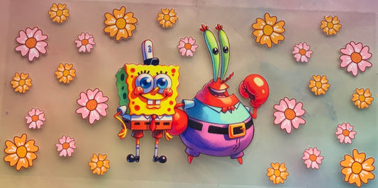 uvdtf  transfer wrap SpongeBob and Mr crabs floral
