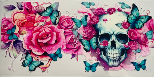 uvdtf  transfer wrap pink floral skull butterfly