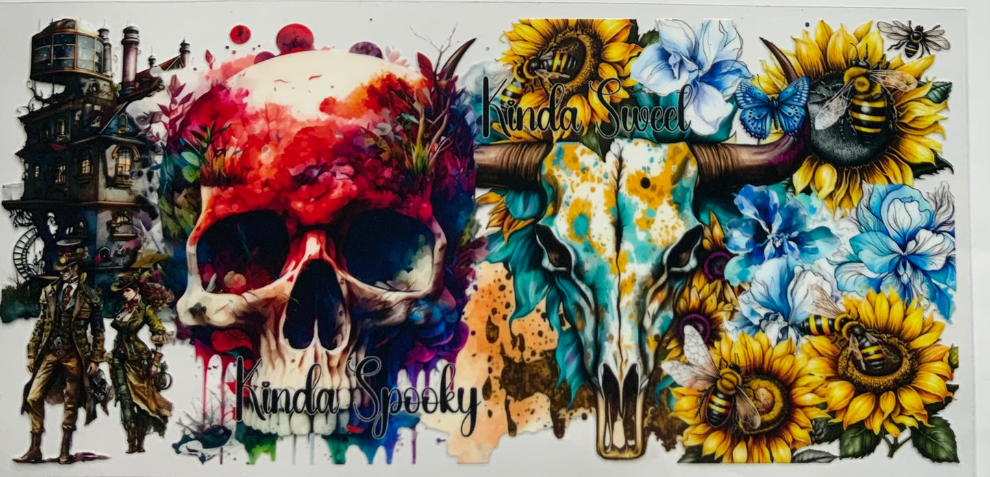 uvdtf  transfer wrap skull sunflowers spooky and sweet