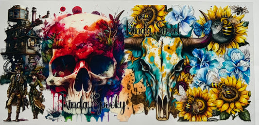 uvdtf  transfer wrap skull sunflowers spooky and sweet
