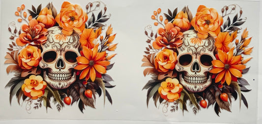 uvdtf  transfer wrap skull orange floral