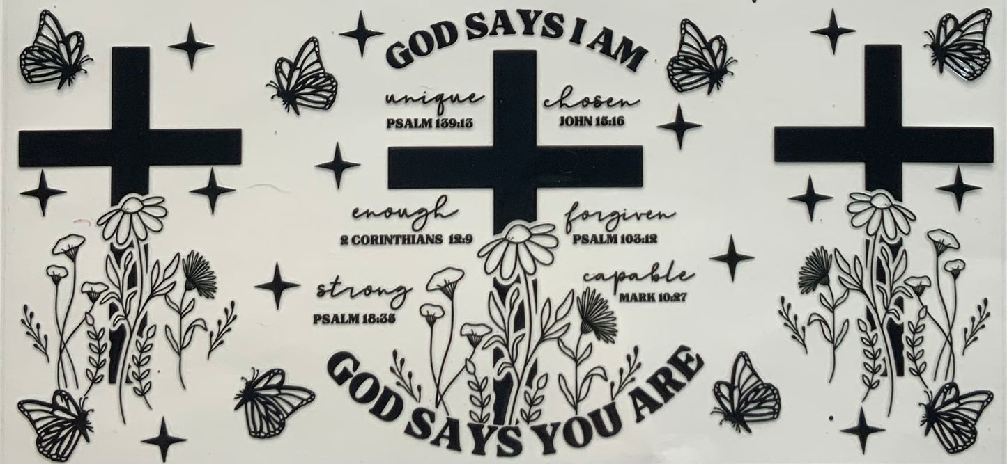 uvdtf  transfer wrap faith black god says I am