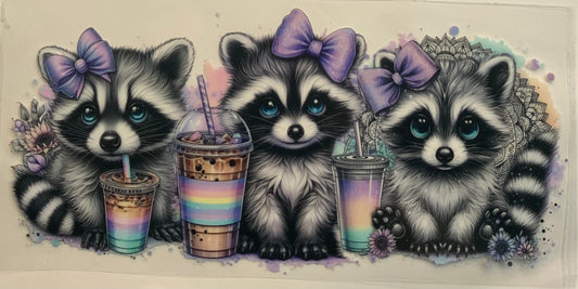 uvdtf  transfer wrap raccoons with coffee