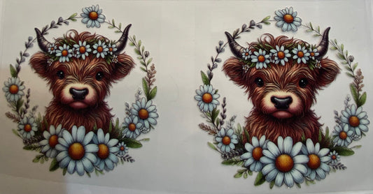 uvdtf  transfer wrap highland cow with daisy