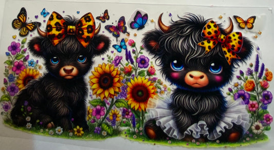 uvdtf  transfer wrap black highland cows with sunflowers butterfly’s
