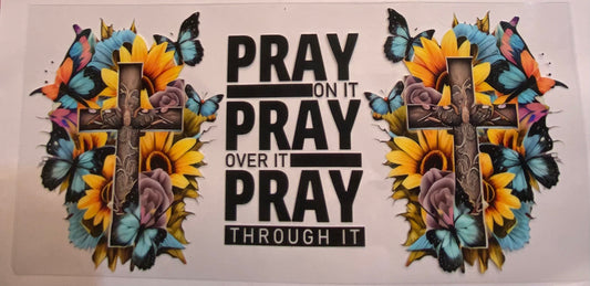 uvdtf  transfer wrap pray on it with cross sunflowers and butterfly’s