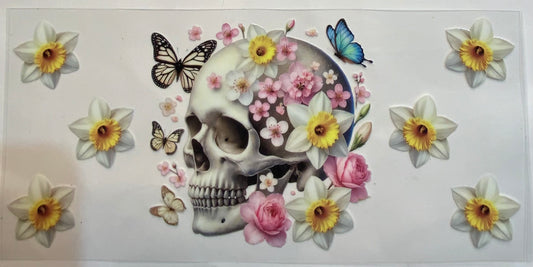 uvdtf  transfer wrap white skull with butterfly’s and floral